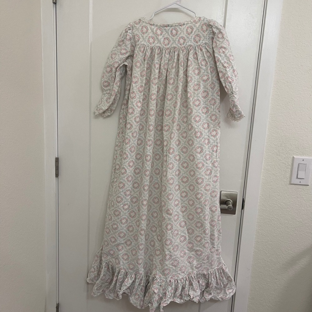 Vintage Eileen West Queen Anne's Lace Nightgown Wreath Print Quarter Sleeve - Picture 10 of 11
